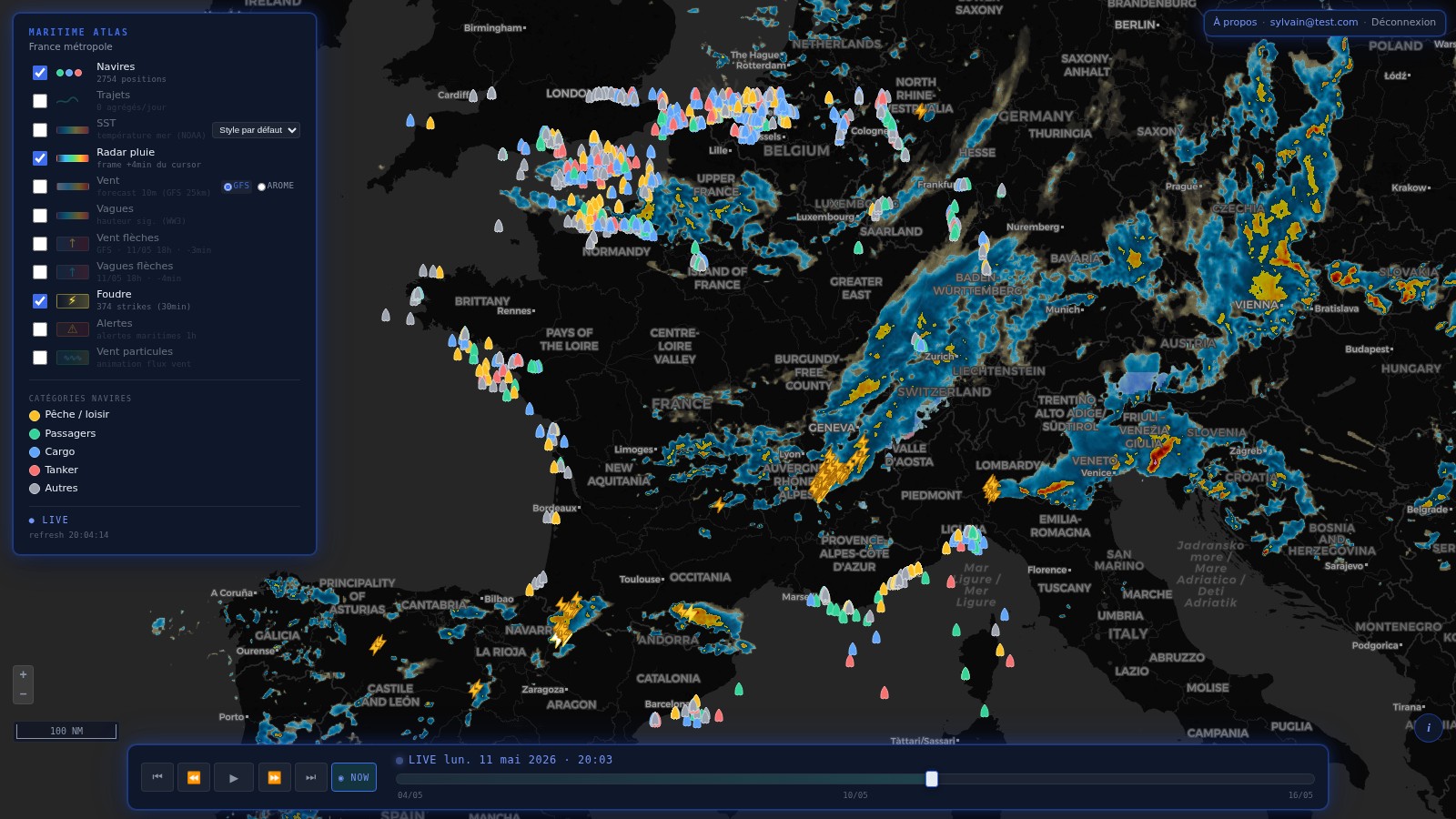 Radar pluie + foudre live